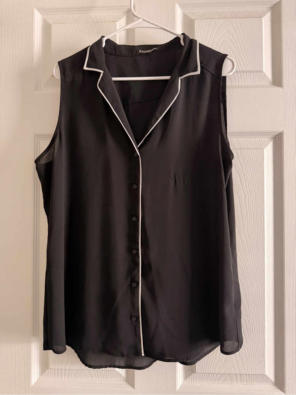 Express Black Sleeveless Button-Front Blouse with White Trim